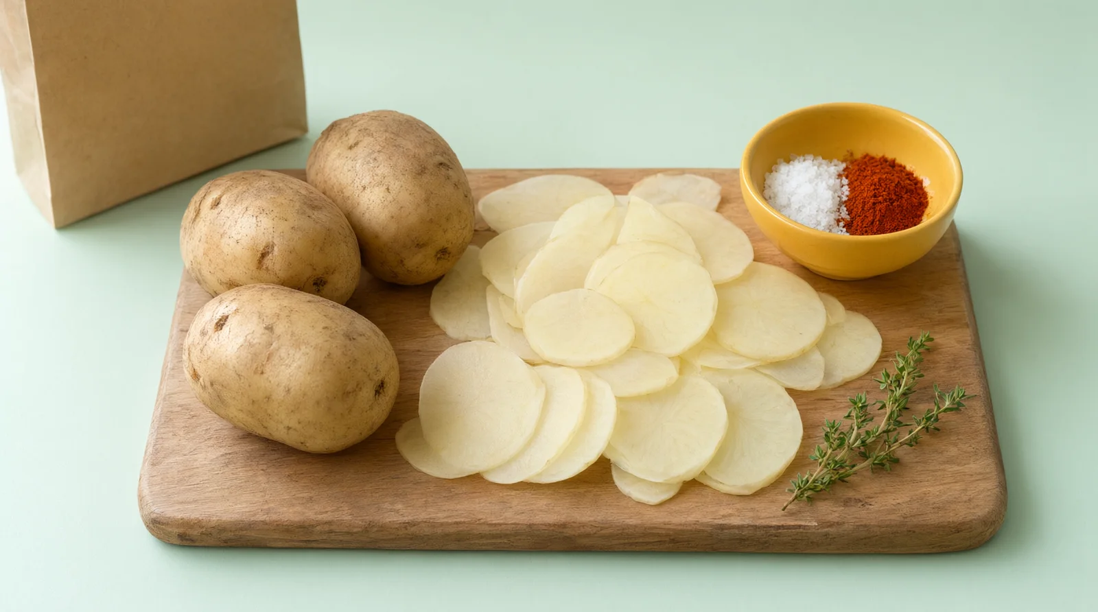 Картофель и ломтики для чипсов